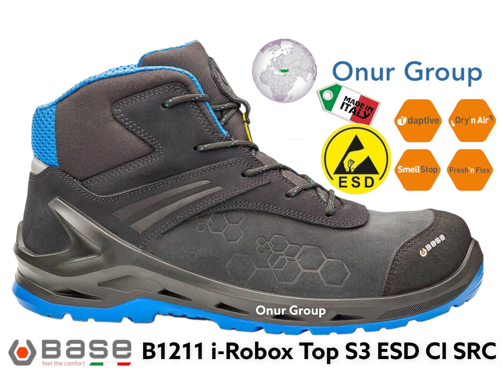 Base B1211 I-Robox S3 CI ESD SRC İtalyan İş Güvenliği Botu  I 4 serisinin ESD teknolojisini uyguladığı Base B1211 I-Robox S3 CI ESD SRC İtalyan İş Güvenliği Botu modelidir. Base B1211 I-Robox S3 CI ESD SRC İtalyan İş Güvenliği Botu modeli esnekliğini aratmayacak kadar rahat ve esnek tasarlanmıştır.